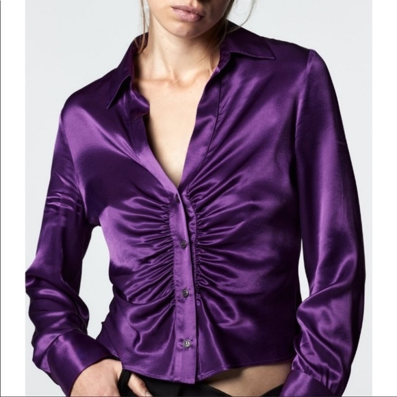 satin shirt with gathering zara